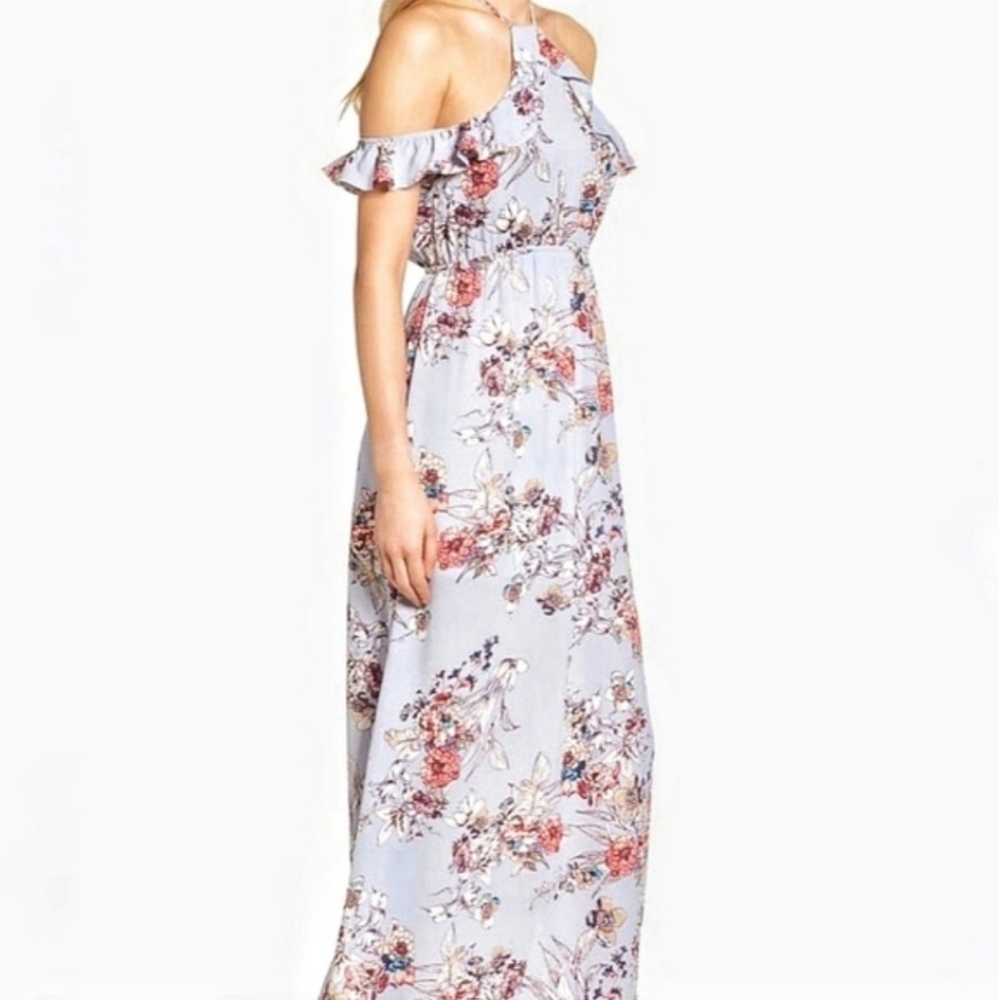 Floral Ruffle Shoulder maxi dress